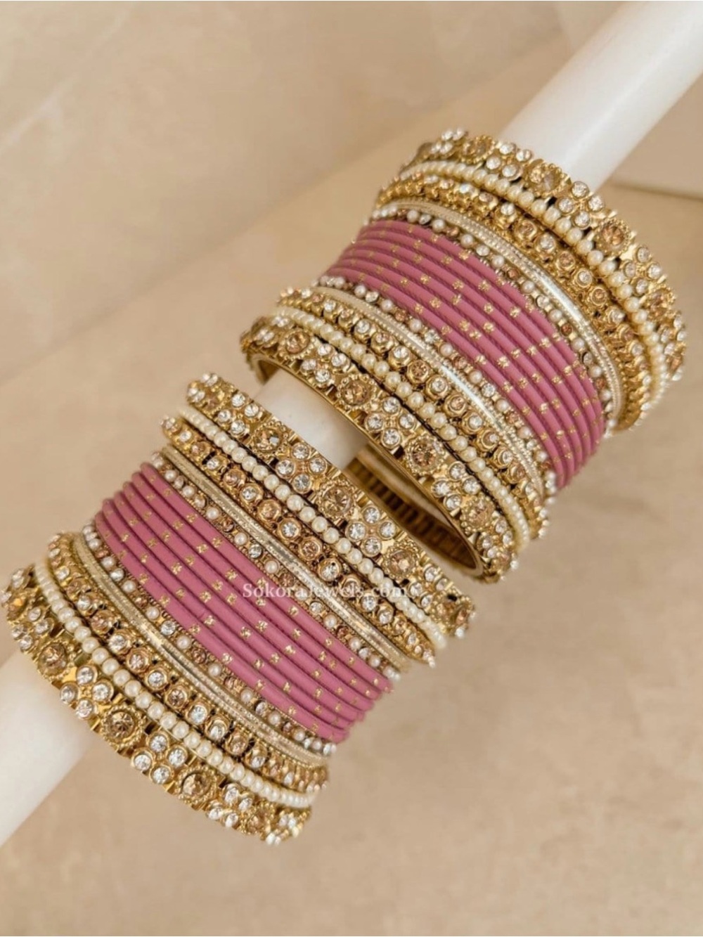 Sokora Jewels Pink and Gold & Silver and White Bangle Set